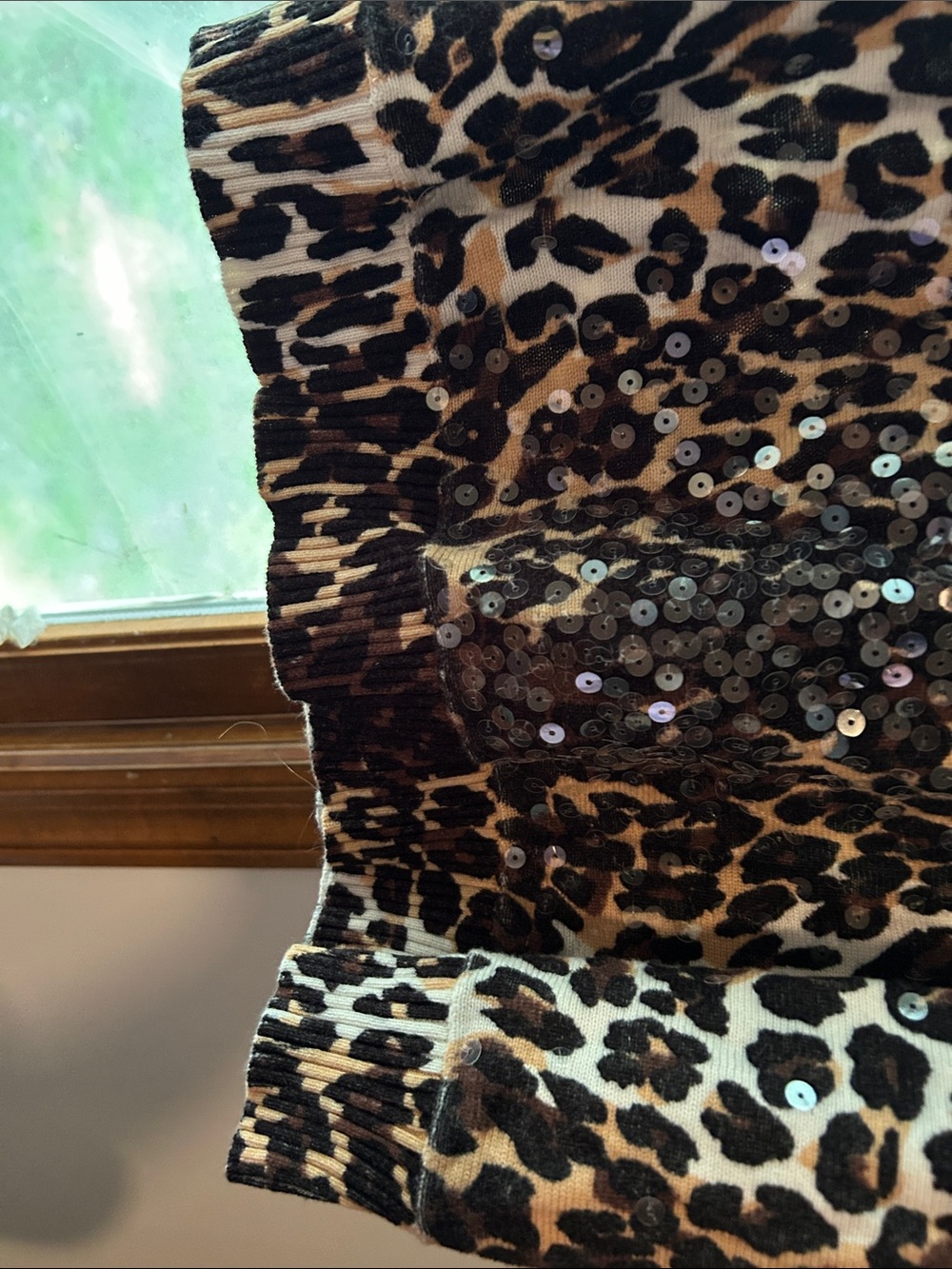 Leopard Print Sequin-Front Blouse - Black & Tan - Picture 5 of 5